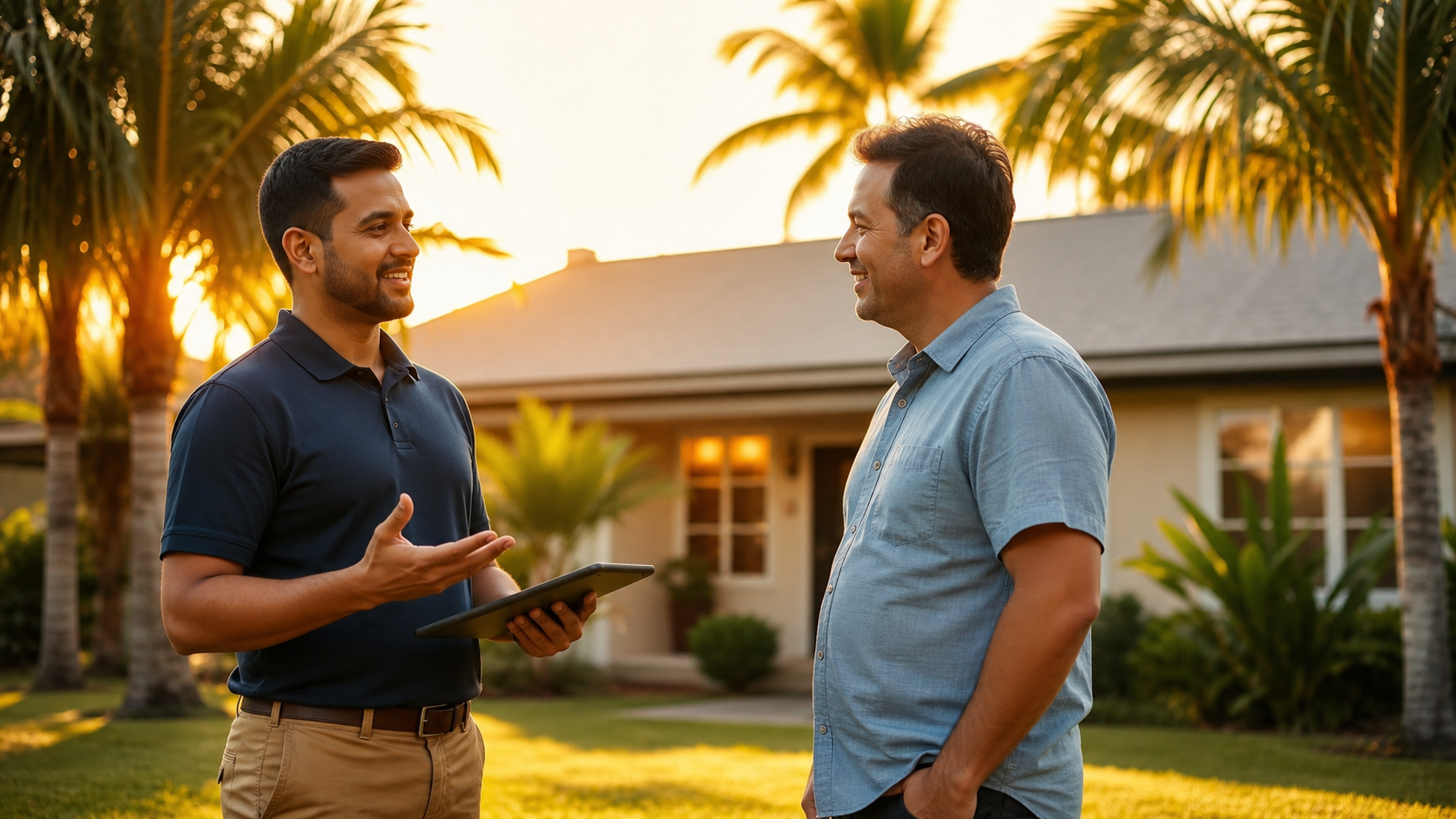 Two men outside talking about solar