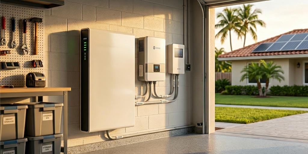 Solar battery installed in the garage of a FL home