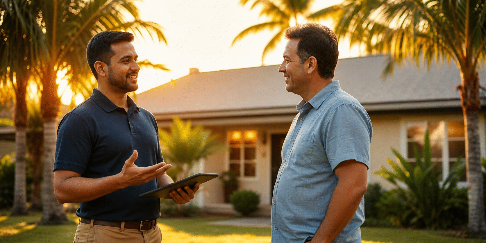 Two men outside talking about solar