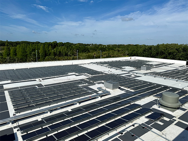 Solar panels on top of a commercial facility